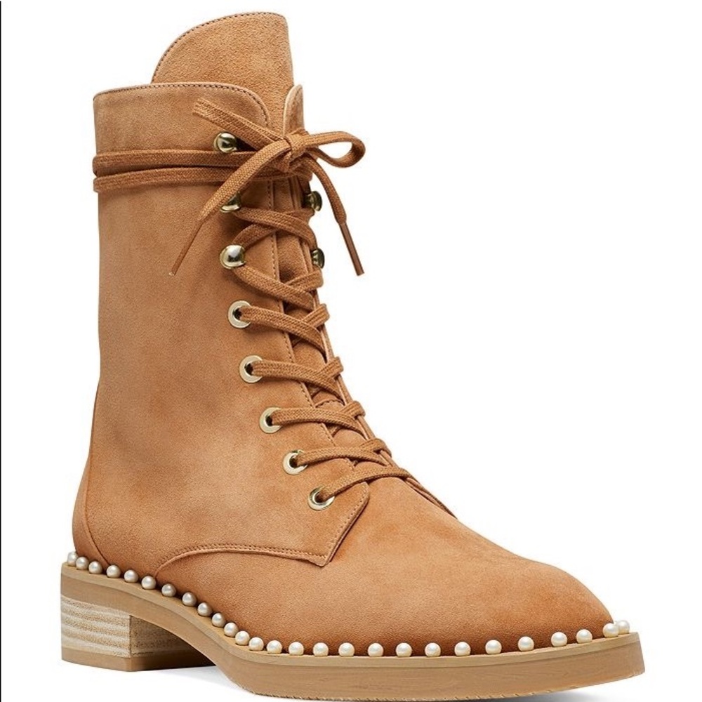 Stuart Weitzman Women's Sondra Faux Pearl Combat Boots